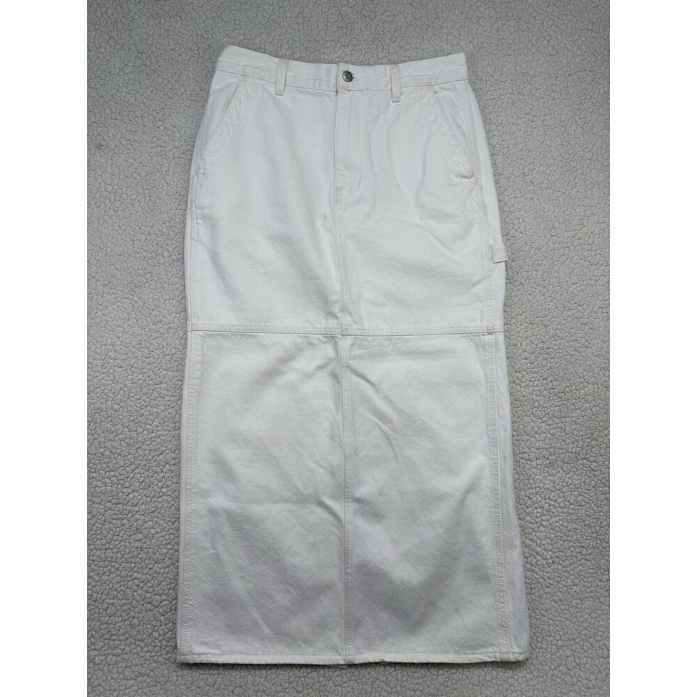 Madewell Cream Denim Carpenter Midi Skirt White Slit Size 28 Maxi‎ Cargo